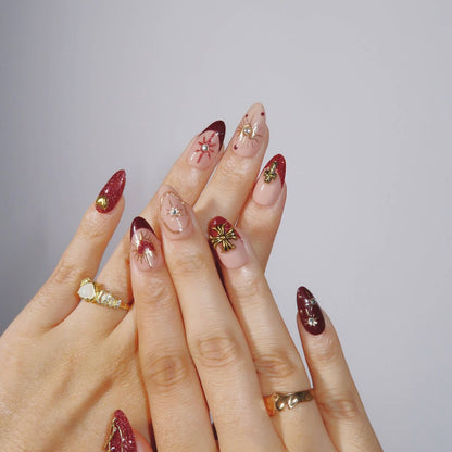 Lady in Red - Ersa Nails Nude Red Gold PressOnNails