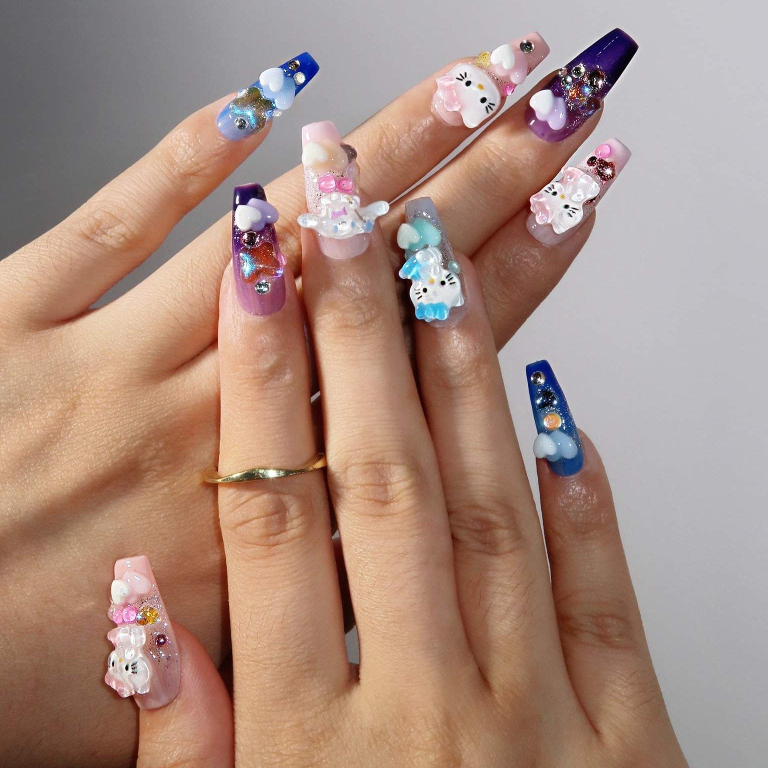 Lovely Kitty - Ersa Nails Pink Blue Purple PressOnNails