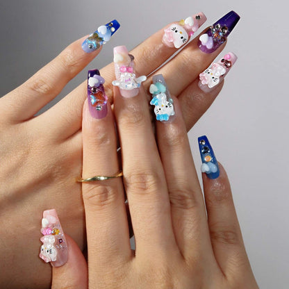 Lovely Kitty - Ersa Nails Pink Blue Purple PressOnNails