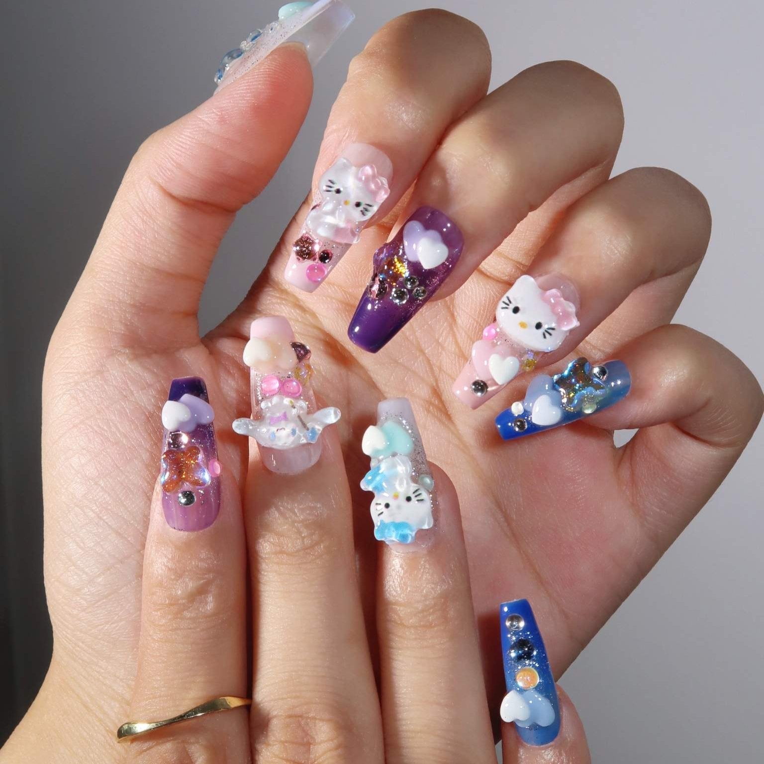 Lovely Kitty - Ersa Nails Pink Blue Purple PressOnNails