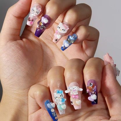 Lovely Kitty - Ersa Nails Pink Blue Purple PressOnNails