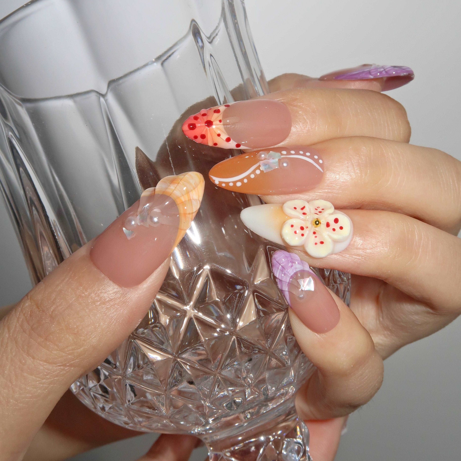 Malibu Beach - Ersa Nails Nude Purple Orange PressOnNails