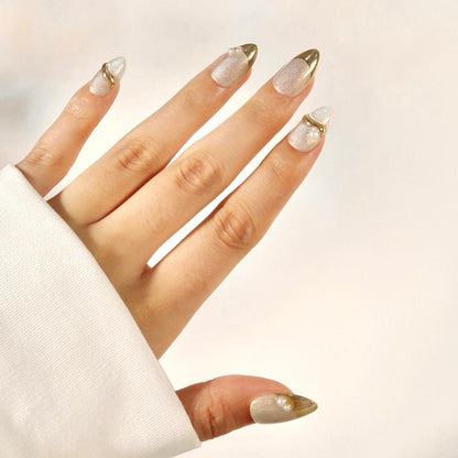 Material Girl - Ersa Nails Gold Short Almond PressOnNails