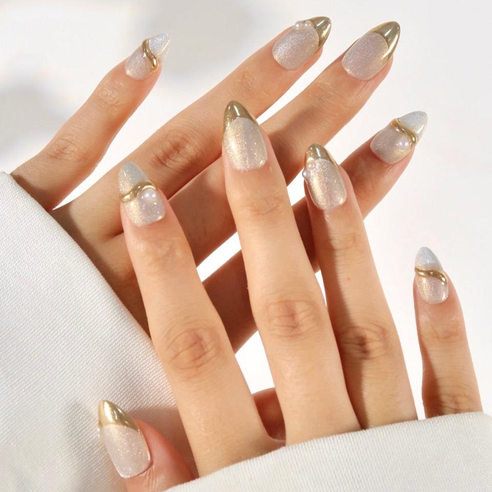 Material Girl - Ersa Nails Gold Short Almond PressOnNails