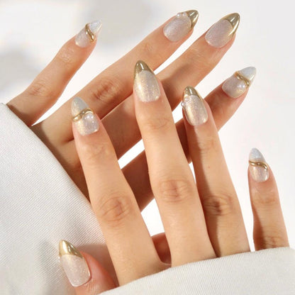 Material Girl - Ersa Nails Gold Short Almond PressOnNails