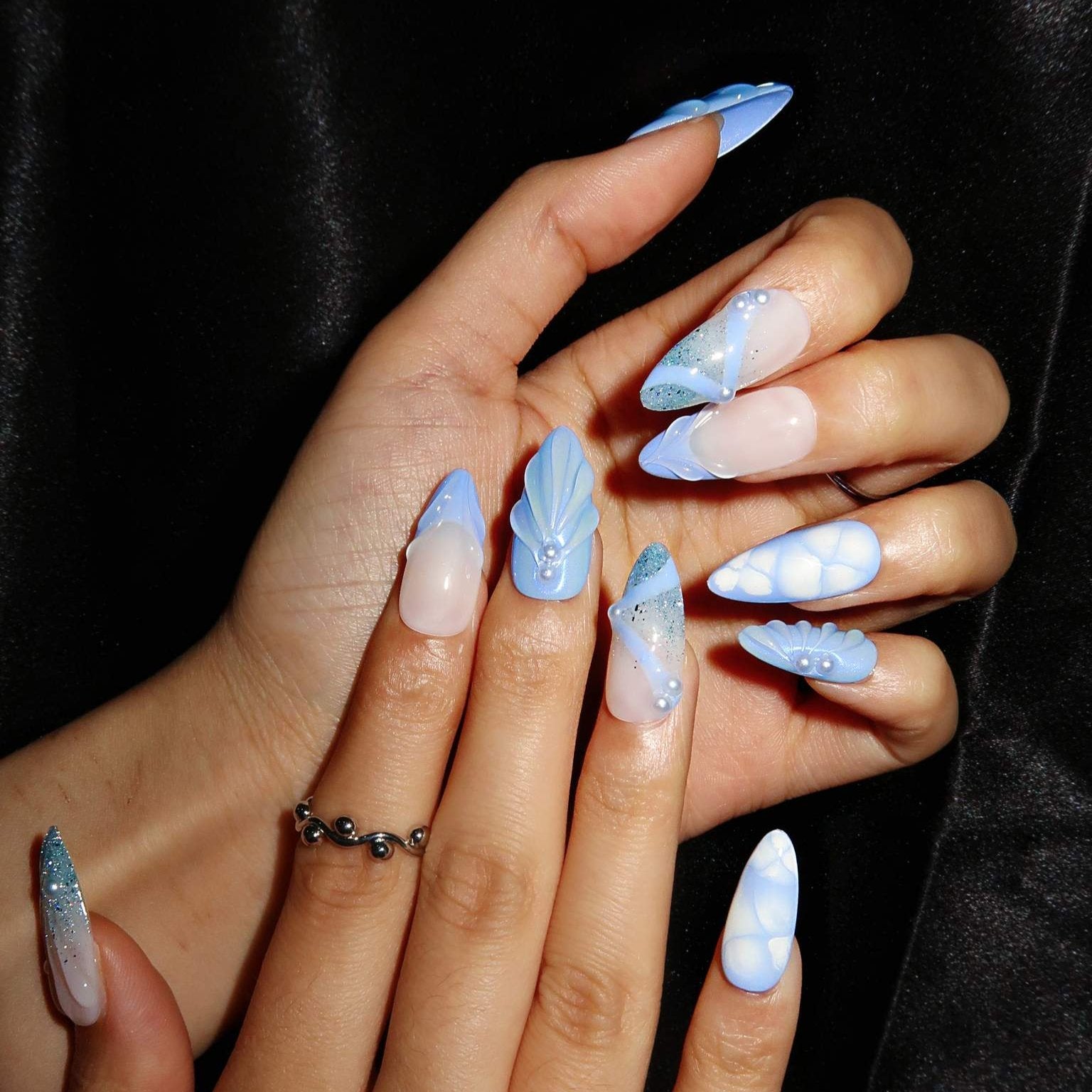 Mermaid's Tear - Ersa Nails Blue Med Almond PressOnNails