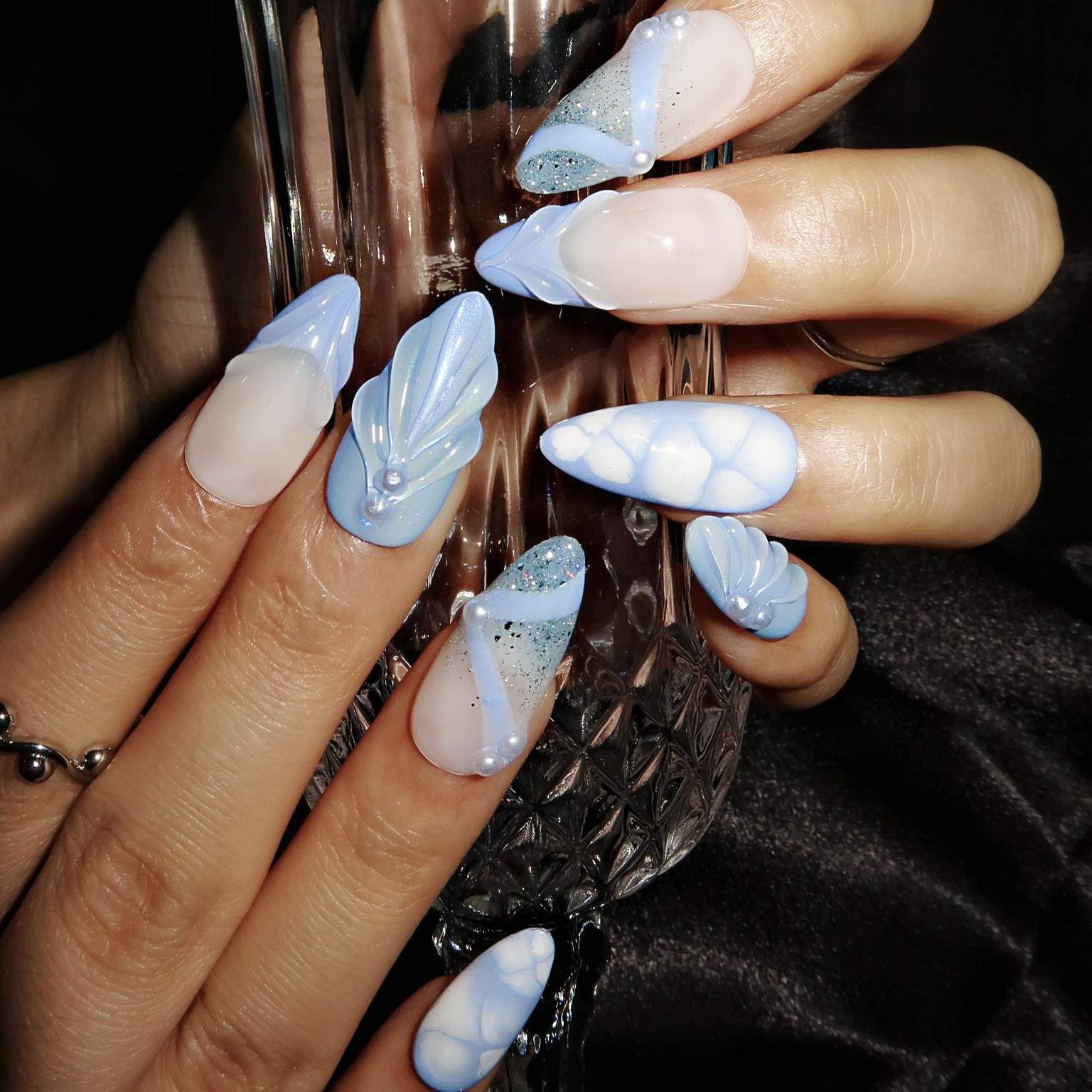 Mermaid's Tear - Ersa Nails Blue Med Almond PressOnNails