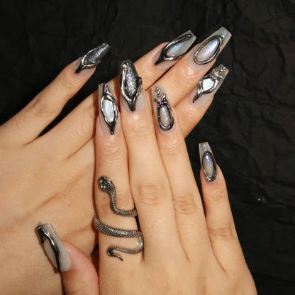 Metallic Mirage - Ersa Nails Metallic Grey Mid  Coffin PressOnNails