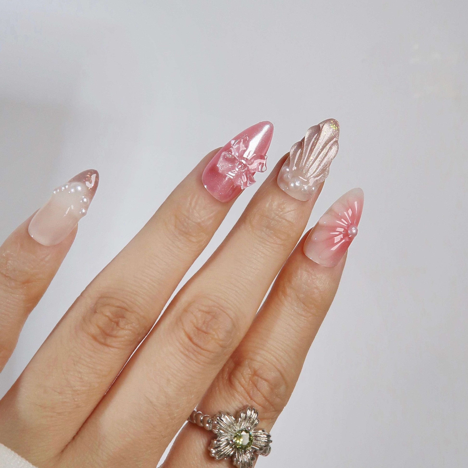 Miss Underwater - Ersa Nails Pink Nude Med Almond PressOnNails