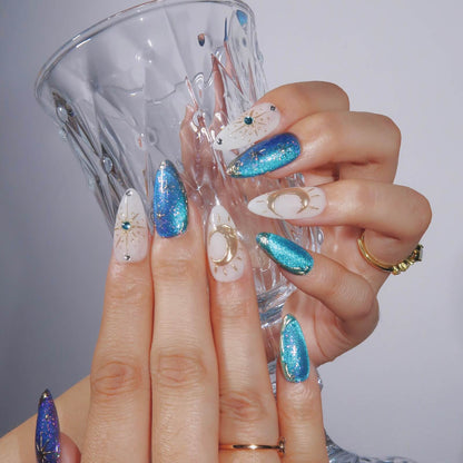 Moonlight Express - Ersa Nails White Blue Gold PressOnNails