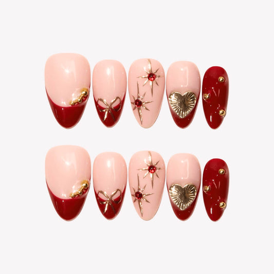 Obsessed - Ersa Nails Nude Red Gold PressOnNails