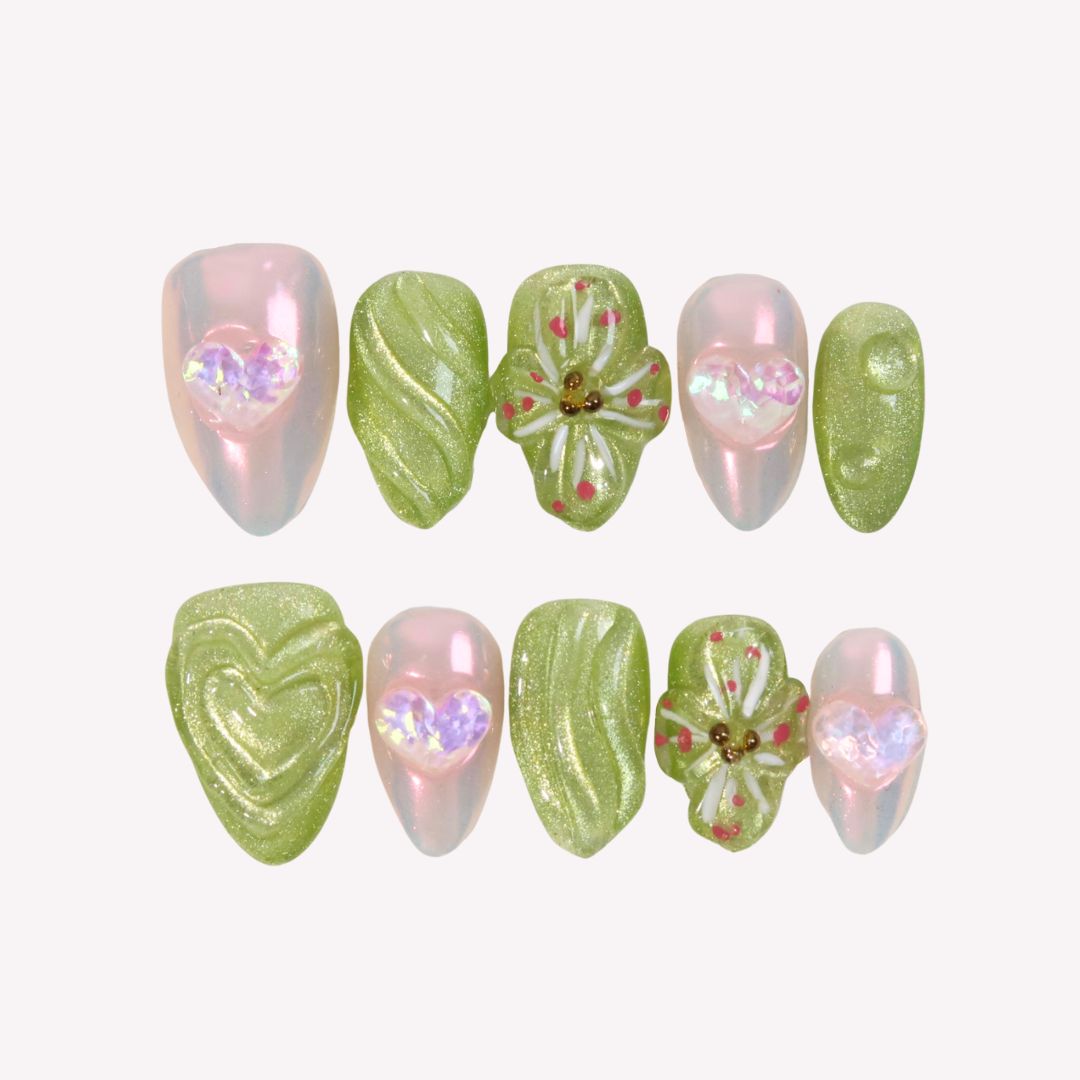 Peach Blossom Matcha - Ersa Nails Jade Pink Short Almond PressOnNails