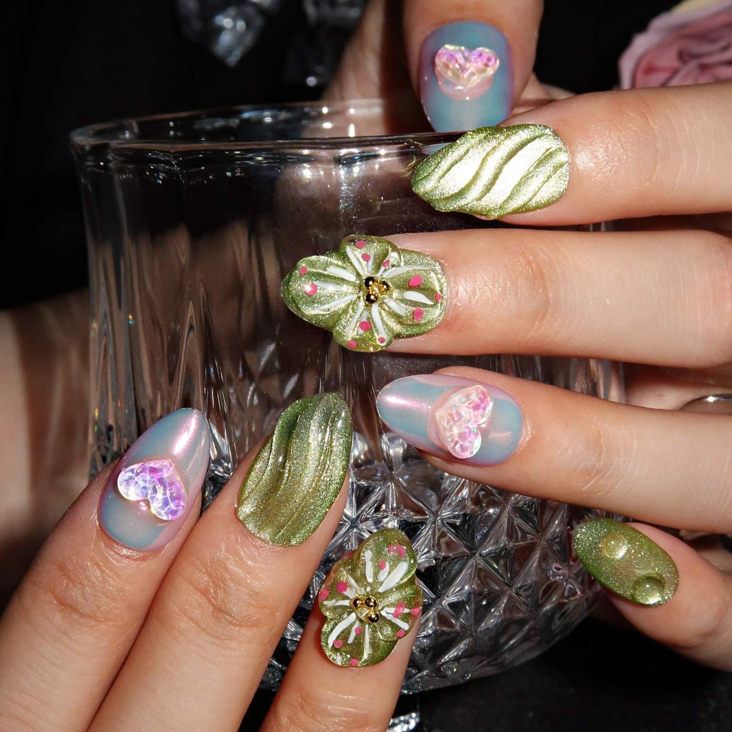 Peach Blossom Matcha - Ersa Nails Jade Pink Short Almond PressOnNails