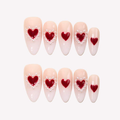 Pearl of My Heart - Ersa Nails Nude Red PressOnNails