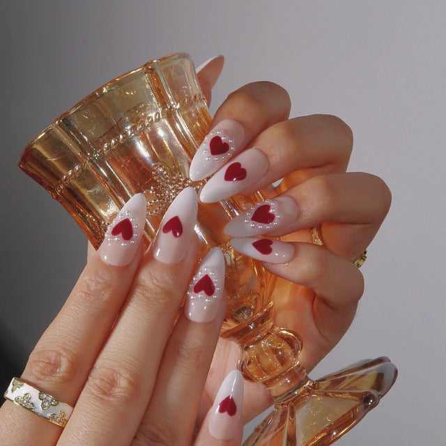 Pearl of My Heart - Ersa Nails Nude Red PressOnNails