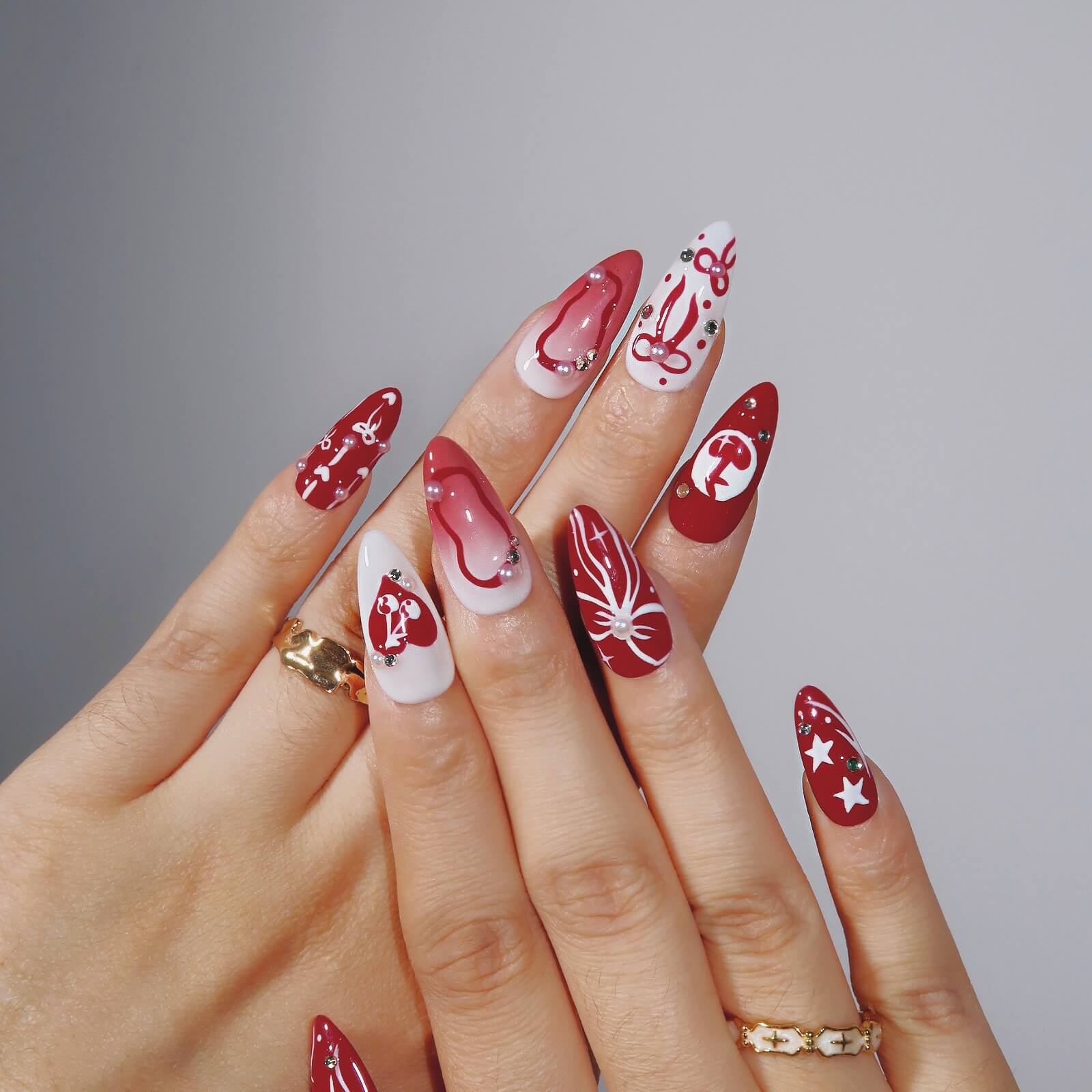 Ribbon of Love - Ersa Nails Red White PressOnNails