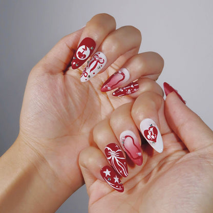 Ribbon of Love - Ersa Nails Red White PressOnNails