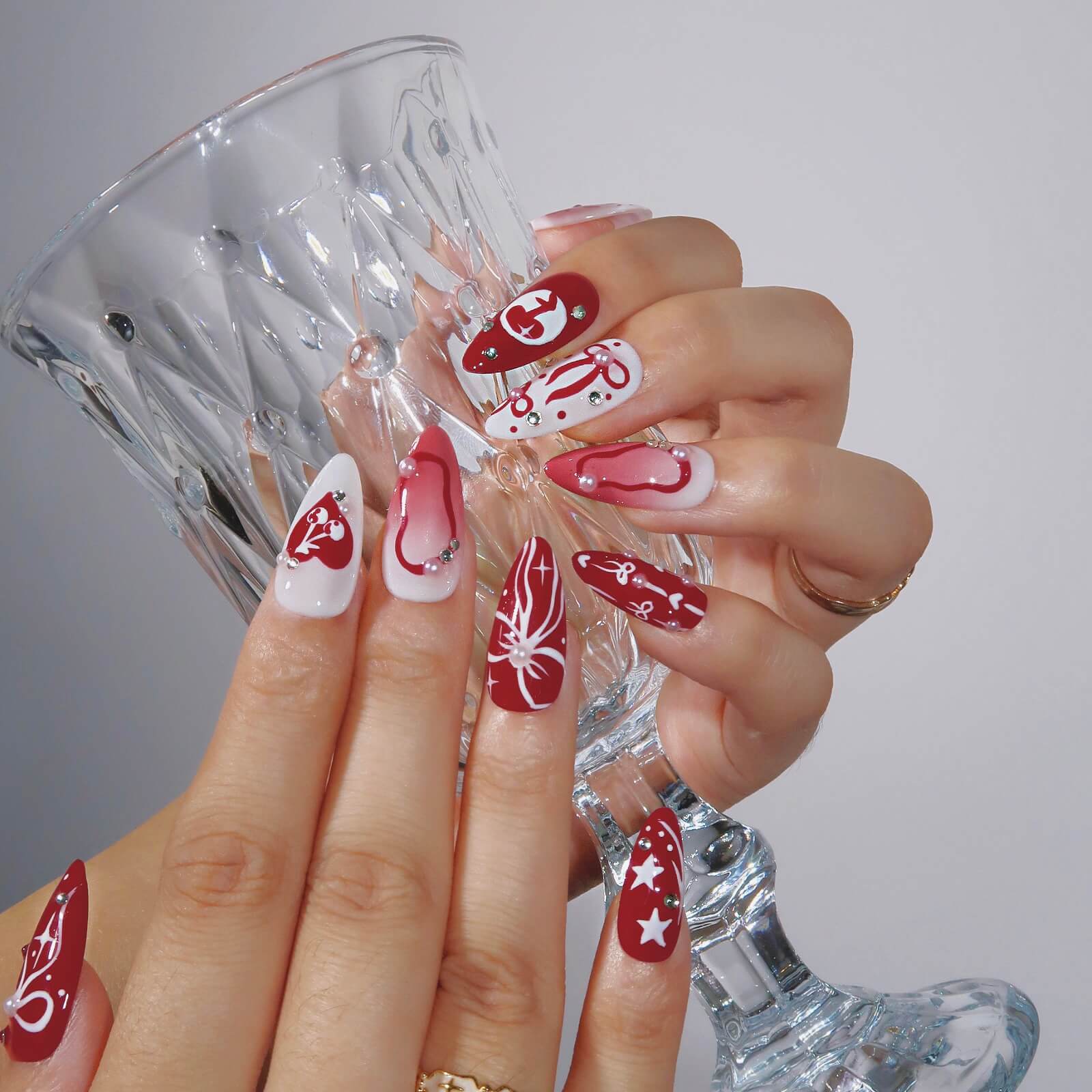 Ribbon of Love - Ersa Nails Red White PressOnNails