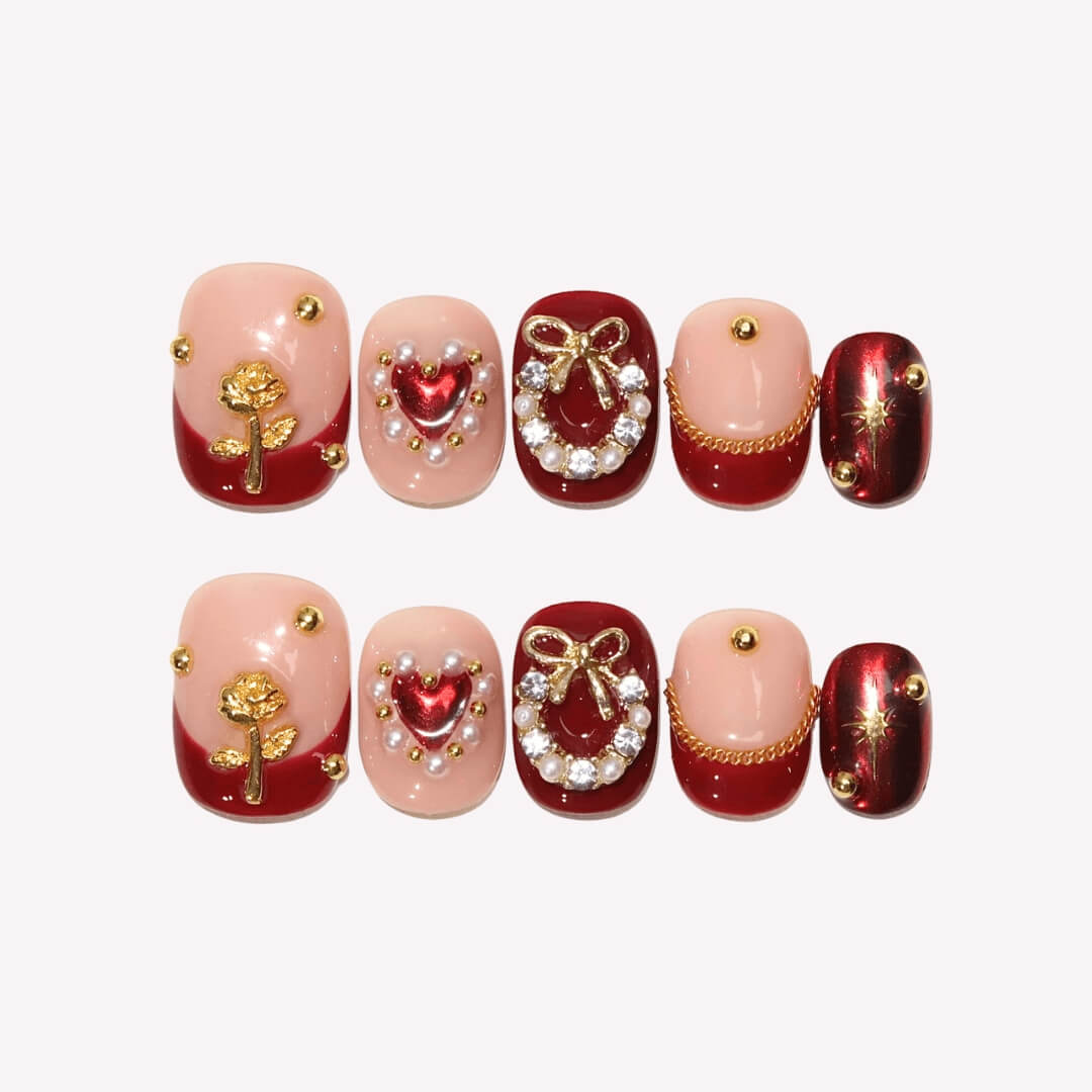 Rosy Bliss - Ersa Nails Nude Red Gold PressOnNails