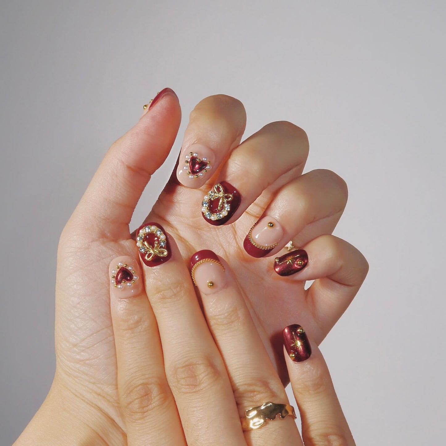 Rosy Bliss - Ersa Nails Nude Red Gold PressOnNails