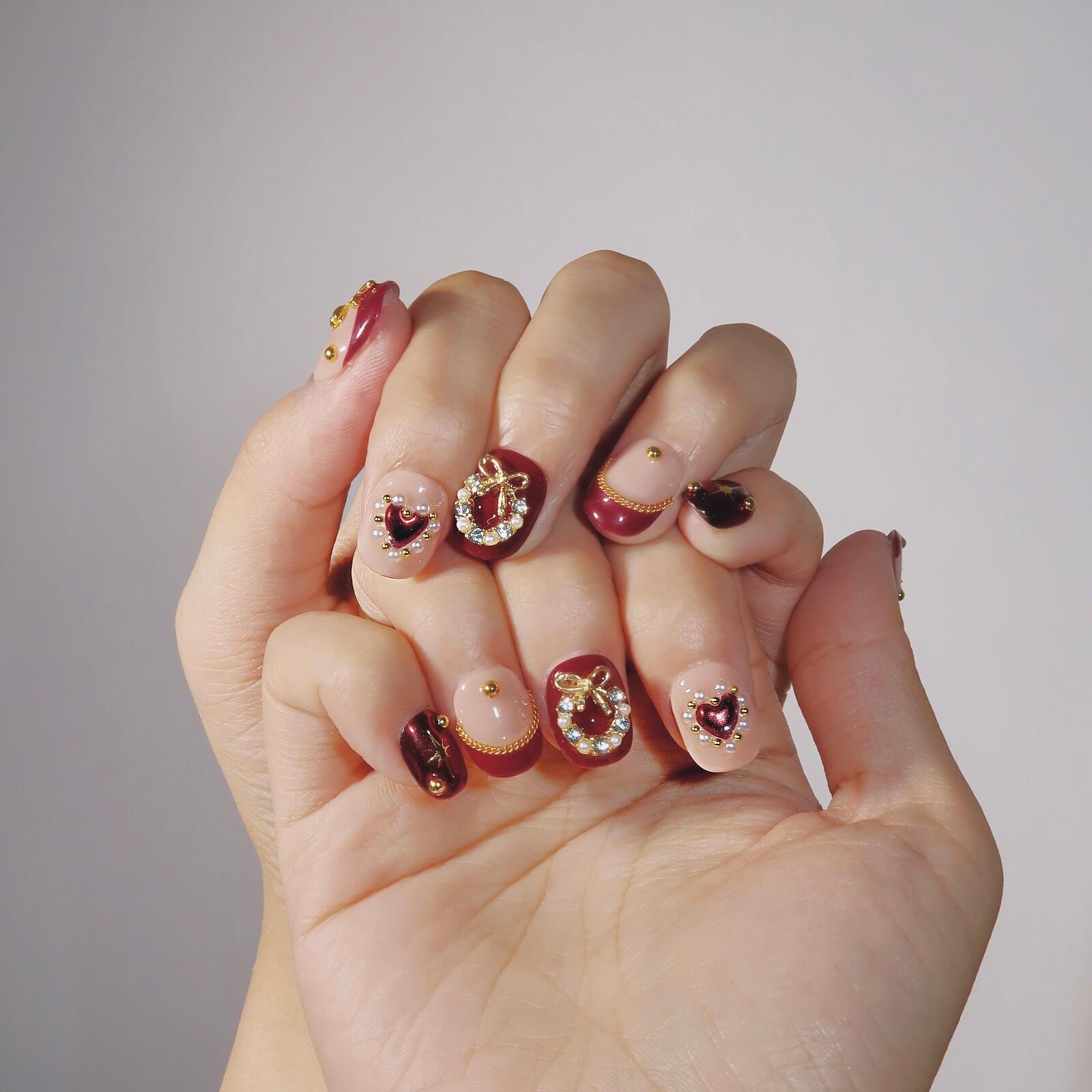 Rosy Bliss - Ersa Nails Nude Red Gold PressOnNails