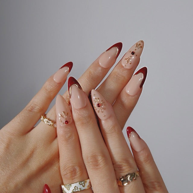 Ruby Whispers - Ersa Nails Nude Red Gold PressOnNails