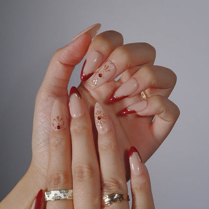 Ruby Whispers - Ersa Nails Nude Red Gold PressOnNails