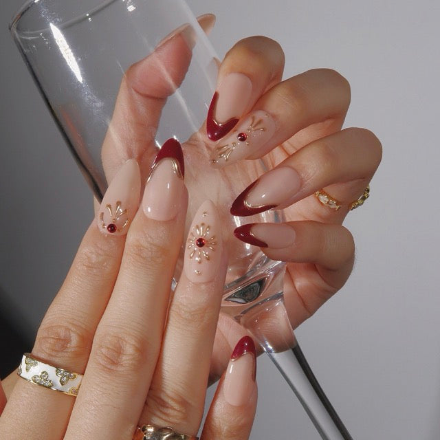 Ruby Whispers - Ersa Nails Nude Red Gold PressOnNails