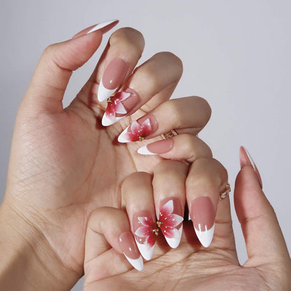 Scarlet Petals - Ersa Nails Nude White Red PressOnNails