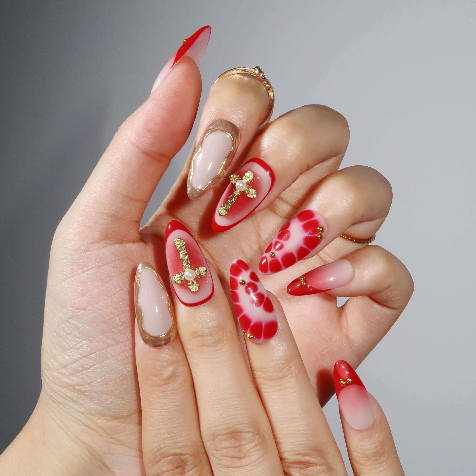 Seraphic Flame - Ersa Nails Pink Red Gold PressOnNails