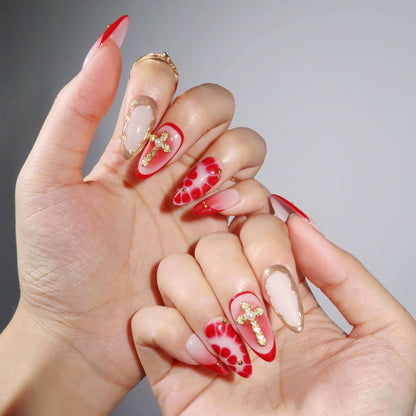 Seraphic Flame - Ersa Nails Pink Red Gold PressOnNails