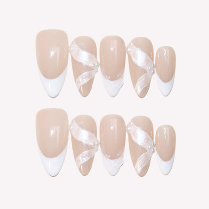 Silken Ties - Ersa Nails Nude White Med Almond PressOnNails