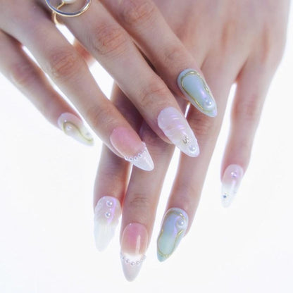 Soft Light - Ersa Nails White Pink Med Almond PressOnNails