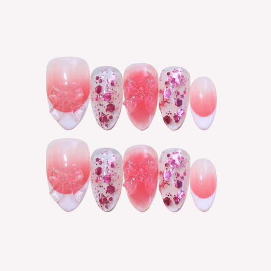 Sparkling Allure - Ersa Nails Pink White Short Almond PressOnNails