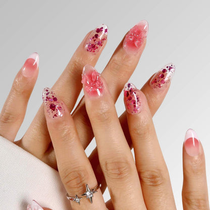 Sparkling Allure - Ersa Nails Pink White Short Almond PressOnNails