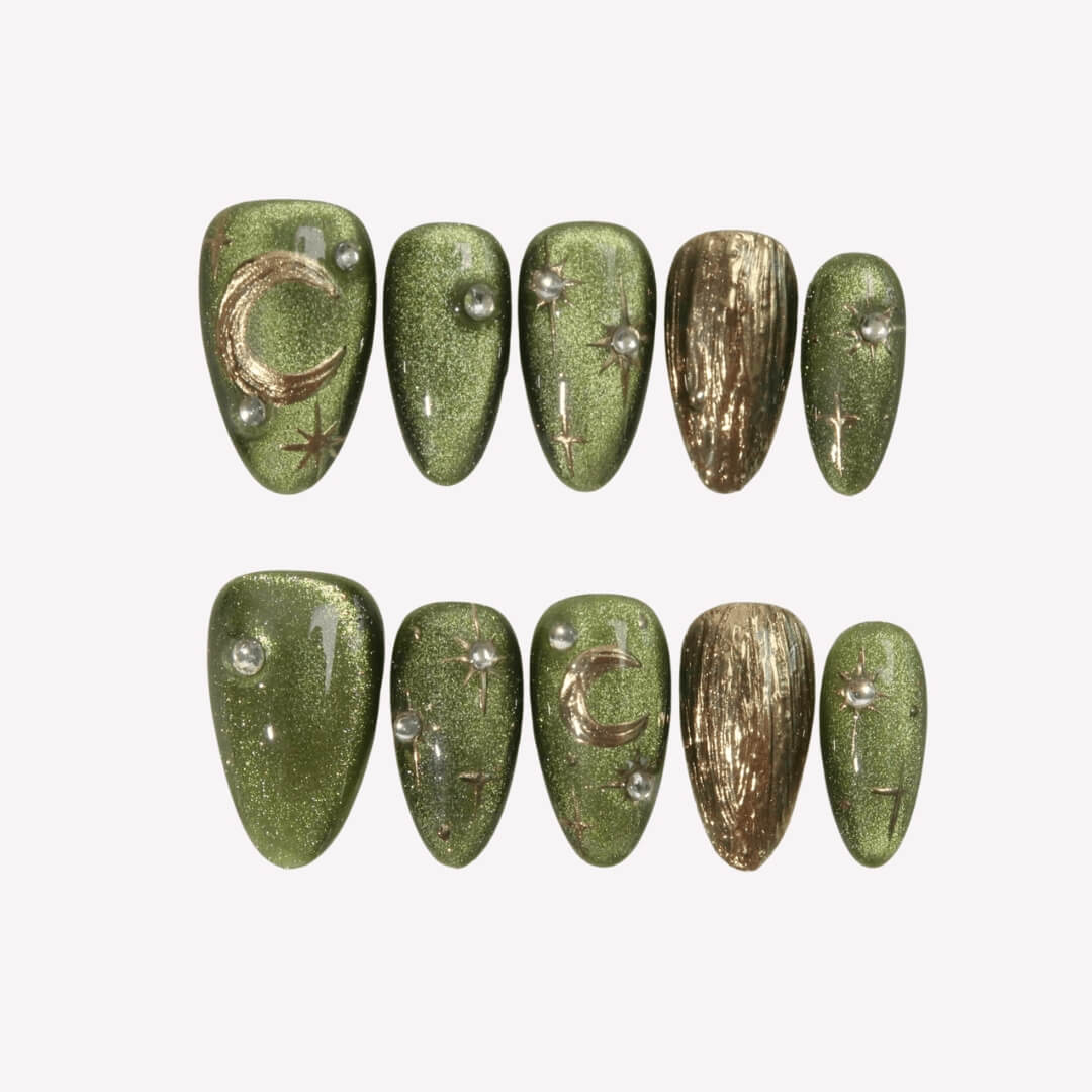 Starry Olive - Ersa Nails Jade Gold PressOnNails