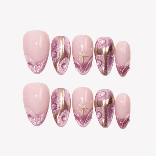 Starry Pink - Ersa Nails Pink Gold PressOnNails