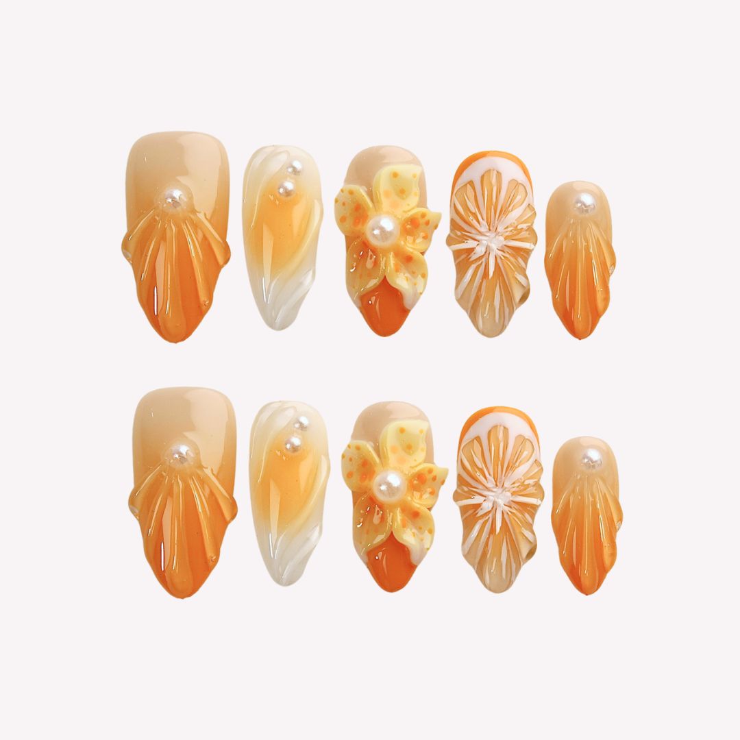 Sun Crush - Ersa Nails White Orange PressOnNails