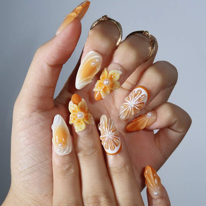 Sun Crush - Ersa Nails White Orange PressOnNails