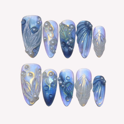 Thetis - Ersa Nails Blue Medium Almond PressOnNails