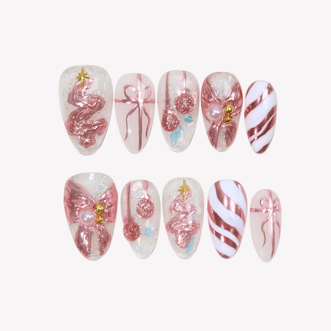 Under the Mistletoe - Ersa Nails Pink White PressOnNails