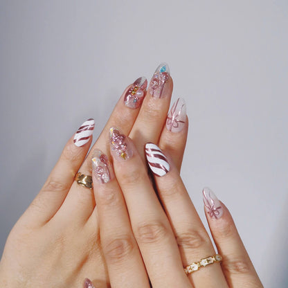 Under the Mistletoe - Ersa Nails Pink White PressOnNails