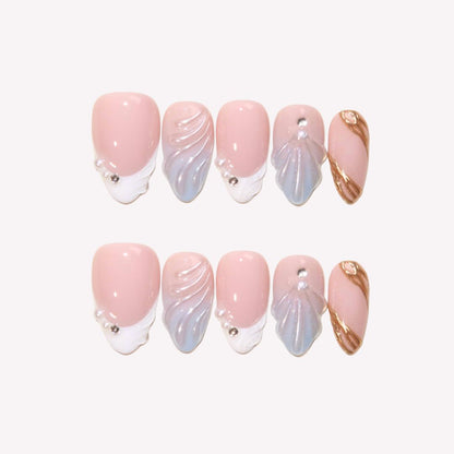 Undine - Ersa Nails Nude Blue White PressOnNails