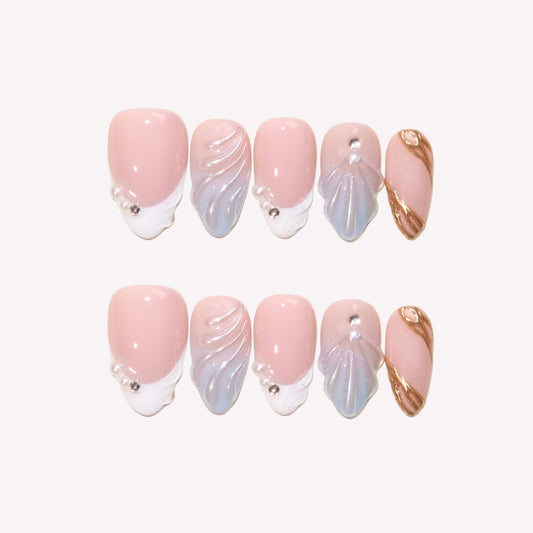 Undine - Ersa Nails Nude Blue White PressOnNails