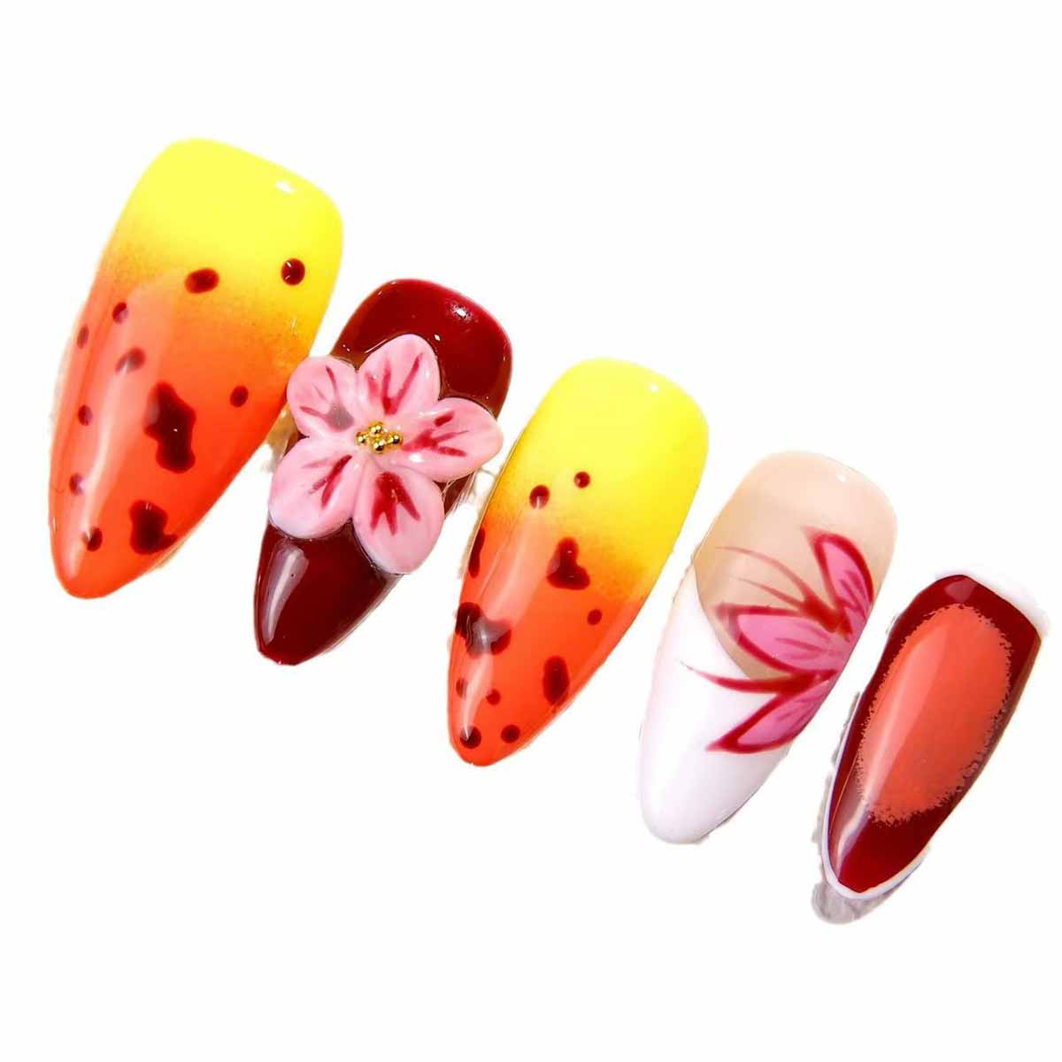 Vibrant Nail Art with Gradient and Floral Designs