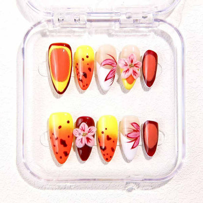 Vibrant Nail Art with Gradient and Floral Designs