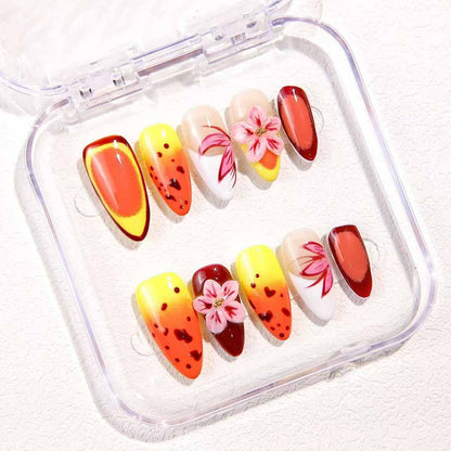 Vibrant Nail Art with Gradient and Floral Designs