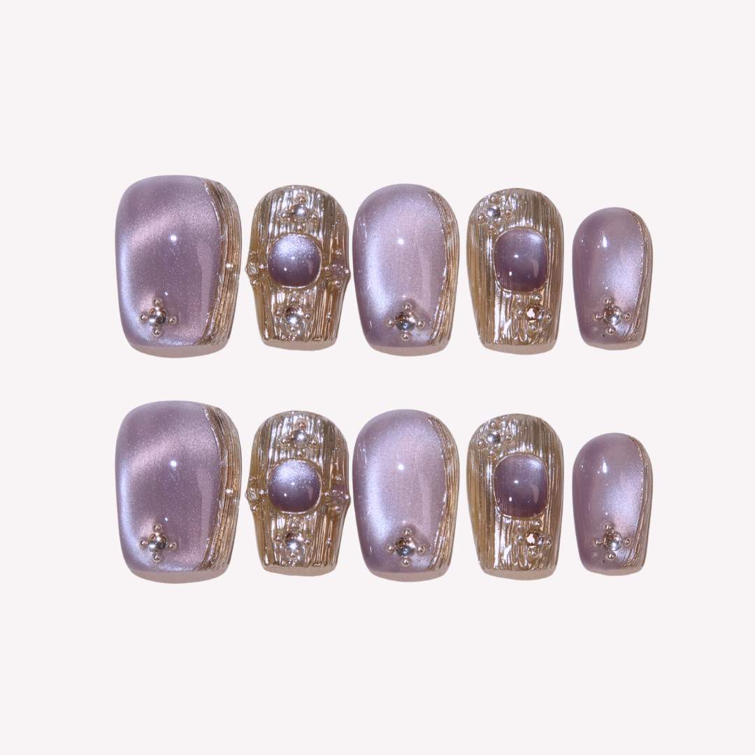 Violet Nebula - Ersa Nails Purple Gold PressOnNails