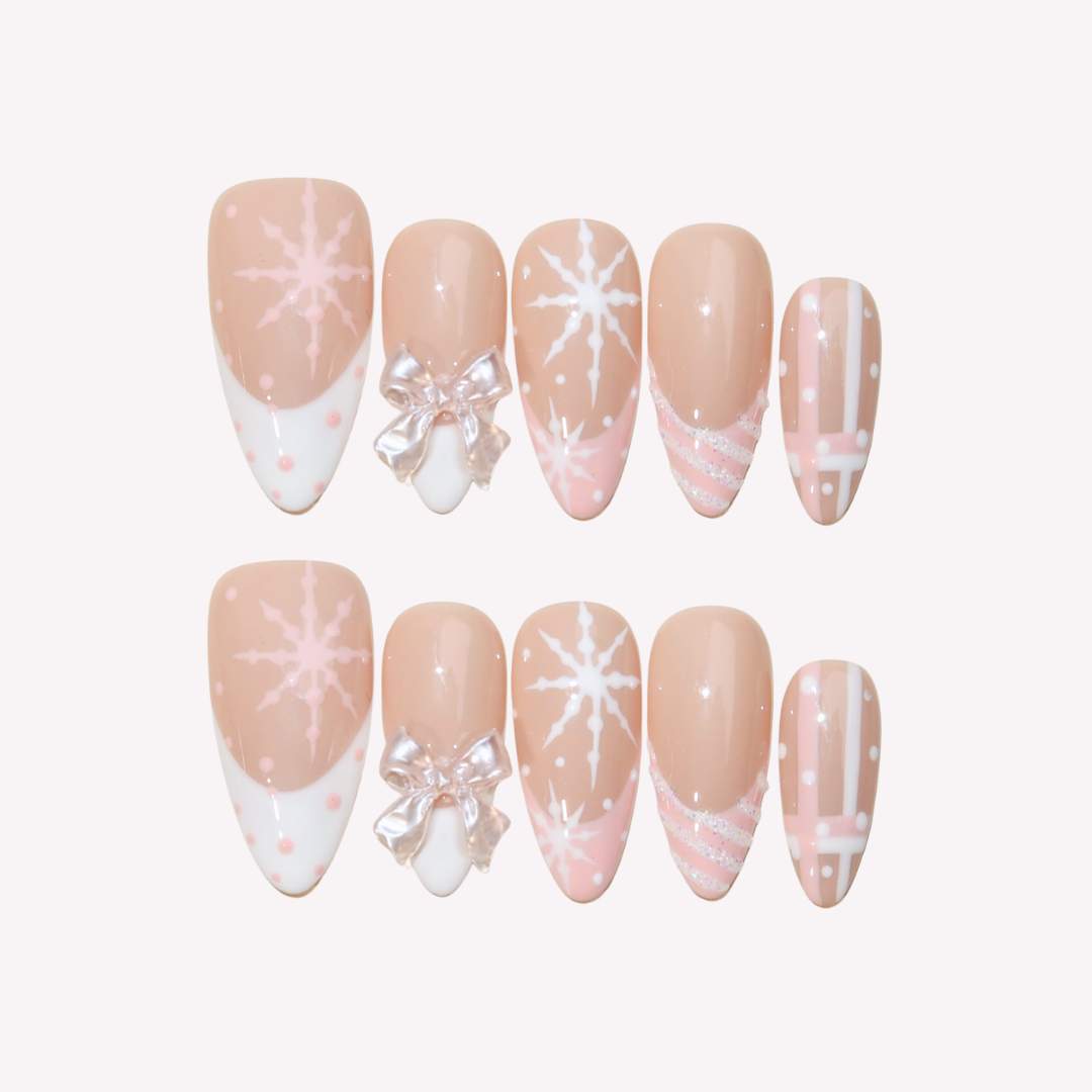 Winter's Gift - Ersa Nails Nude Pink White PressOnNails