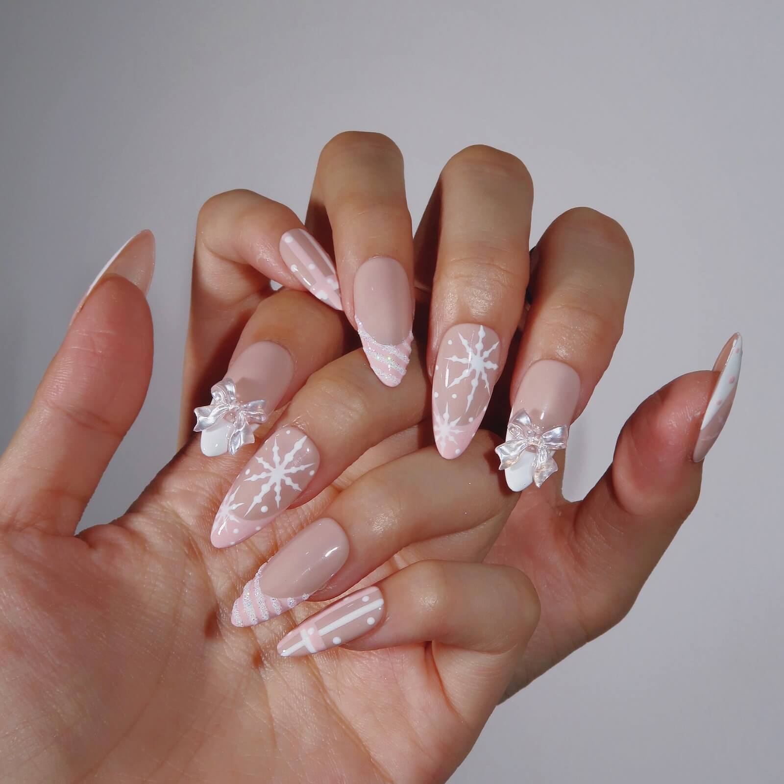 Winter's Gift - Ersa Nails Nude Pink White PressOnNails